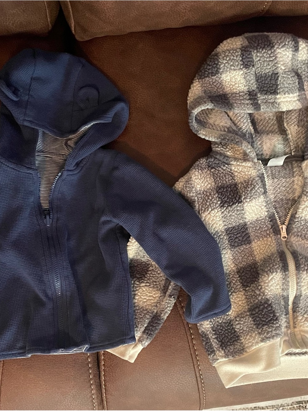 2 Kids Hooded Zip Jacket - Navy and Gray Plaid